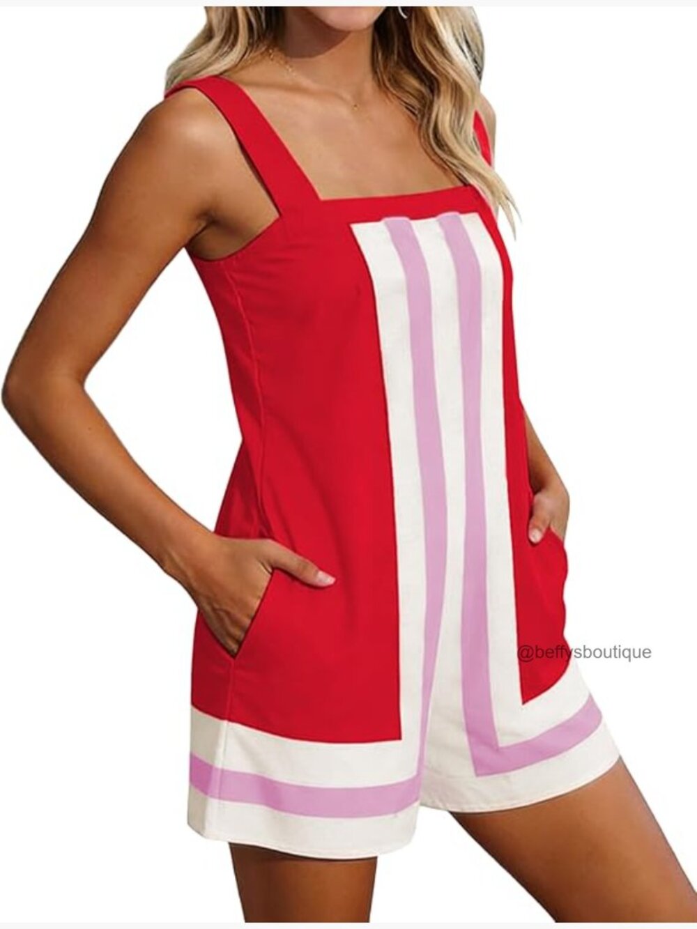 Striped Overall Romper Coverup with Adjustable Back Straps for Beach